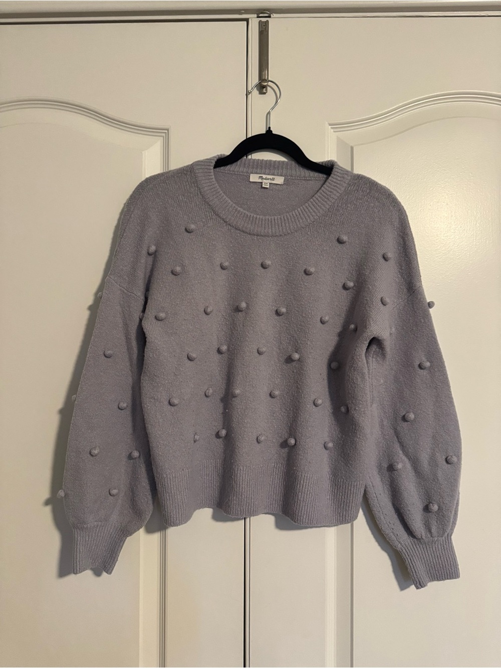 Madewell Light Lavender Pom-Pom Crewneck Sweater